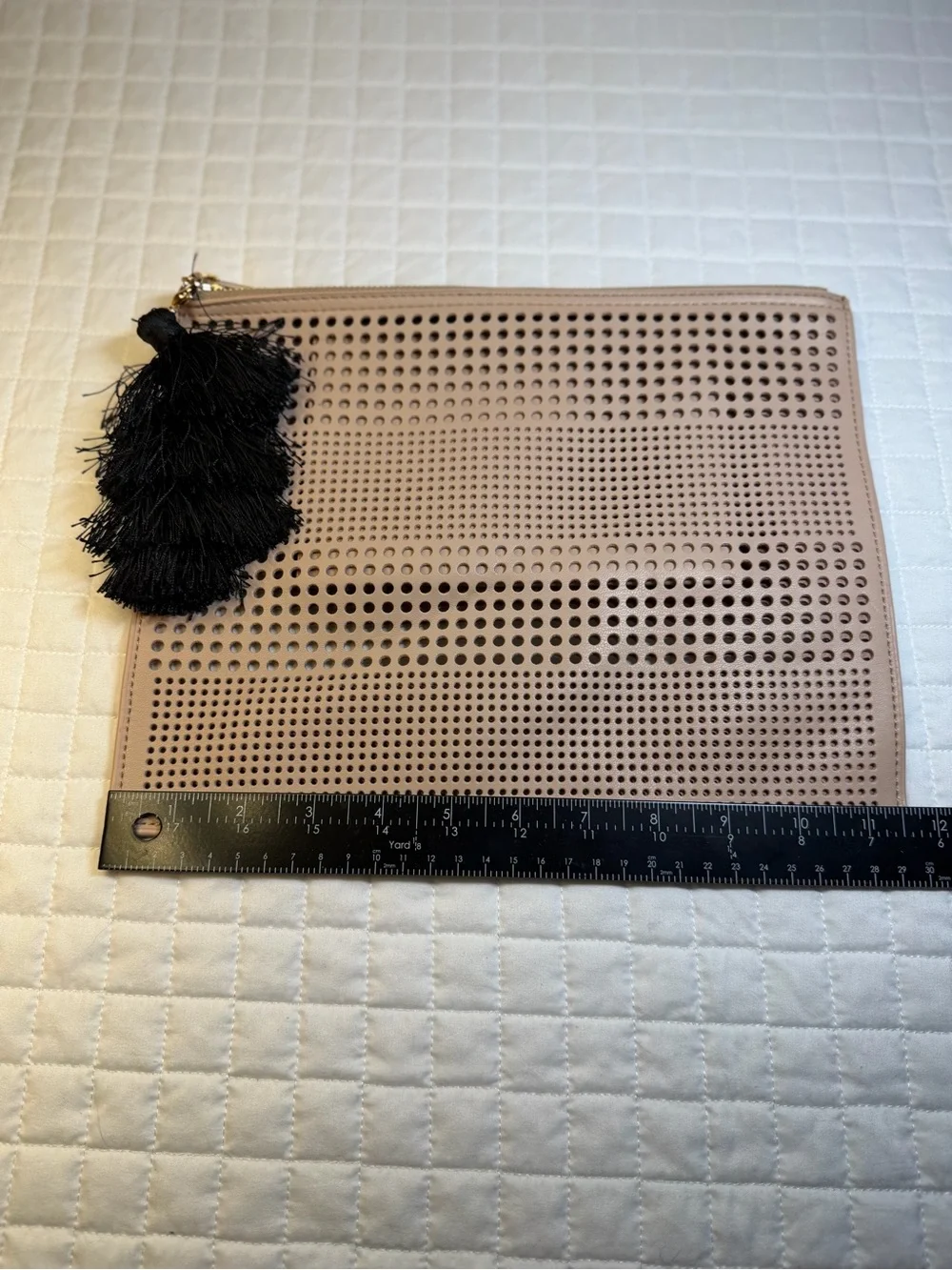 Neiman Marcus Blush Perforated Clutch with Gold Trim